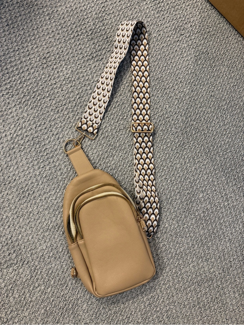 Women’s Tan Crossbody Sling Bag with Patterned Strap Ah dorne